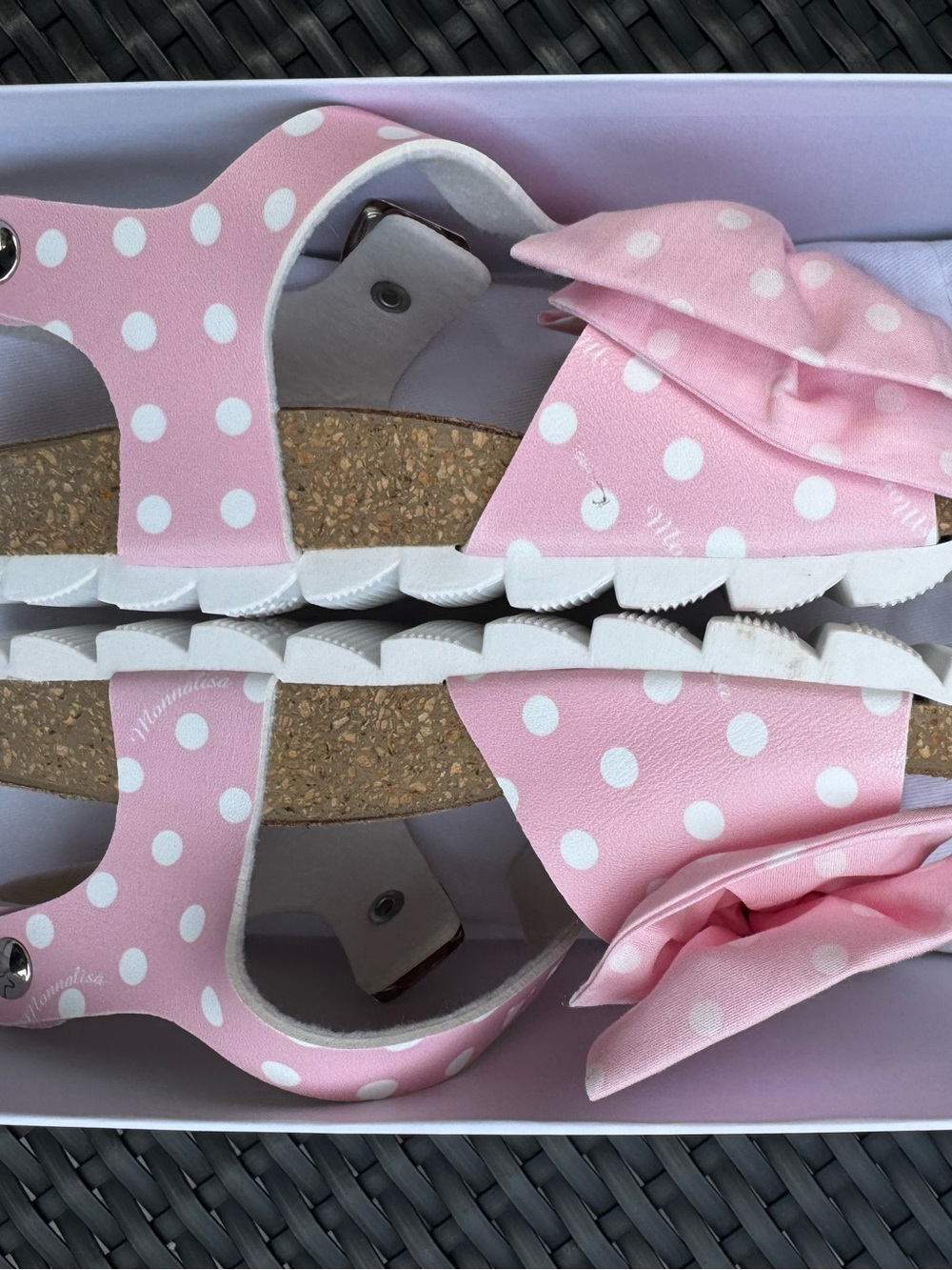 Monnalisa Girls Pink Polka Dot Bow Sandals, EU 34, Made in Italy - Picture 9 of 14